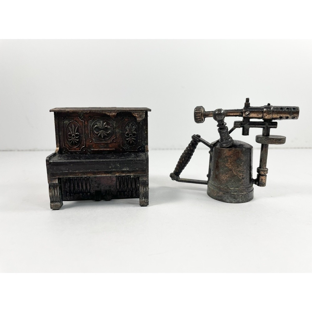 Vintage Die Cast Mini Mechanical Piano And Blow Torch Pencil Sharpeners